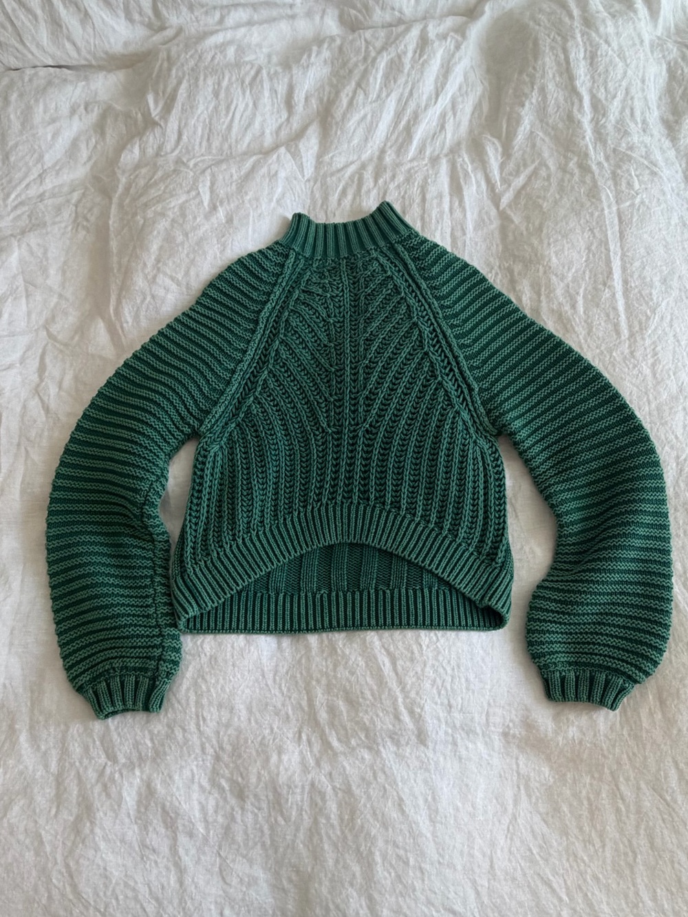 Free People Cropped Green Cable-Knit Sweater